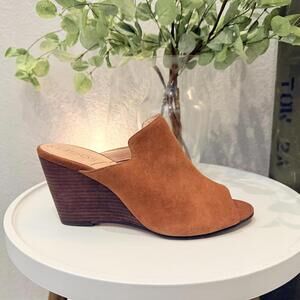 Sole Society Drew Suede Cognac Mule Wedge Brown Womens 8.5 Like New